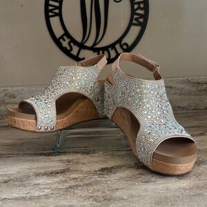 Elegant Rhinestone Embellished Wedge Corkeys Sandals